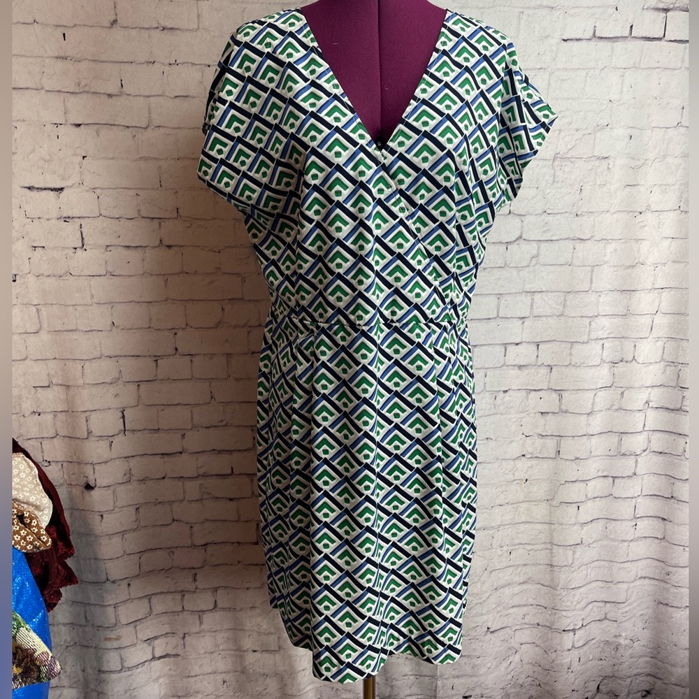 Banana Republic Factory size 8 blue and green block print midi dress